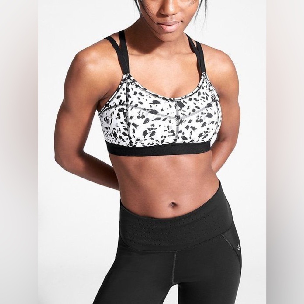 Athleta Strappy Stealth Sports Bra Black White Pattern Women's XS